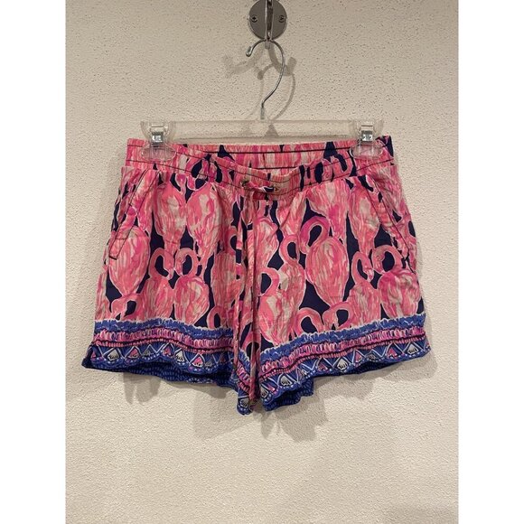 Lilly Pulitzer Katia Shorts Womens XS Pink Flamingo Print Elastic Waist - Picture 2 of 4